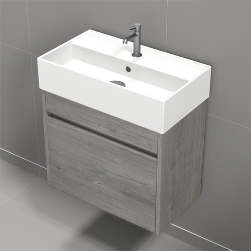 24 Inch Bathroom Vanity, Wall Mounted, Modern, Grey Oak Nameeks MINI19